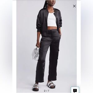 Nordstrom Rack Open Edit Black Satin Cargo Loose Fit Pants, Size 4